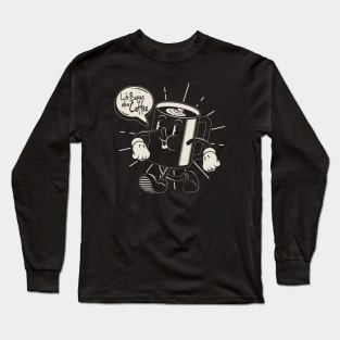 Vintage/Retro Walking Coffee Mug. "LIFE BEGINS AFTER COFFEE" (BLACK) Long Sleeve T-Shirt